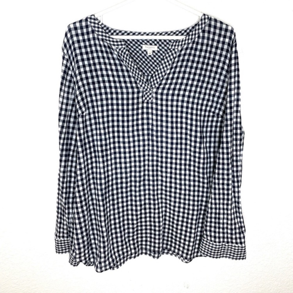 Talbots Black & White Gingham V-Neck Top